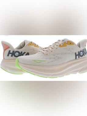 Hoka One One clifton 9 Women's Cream Running Shoes with Lime and Yellow Accents